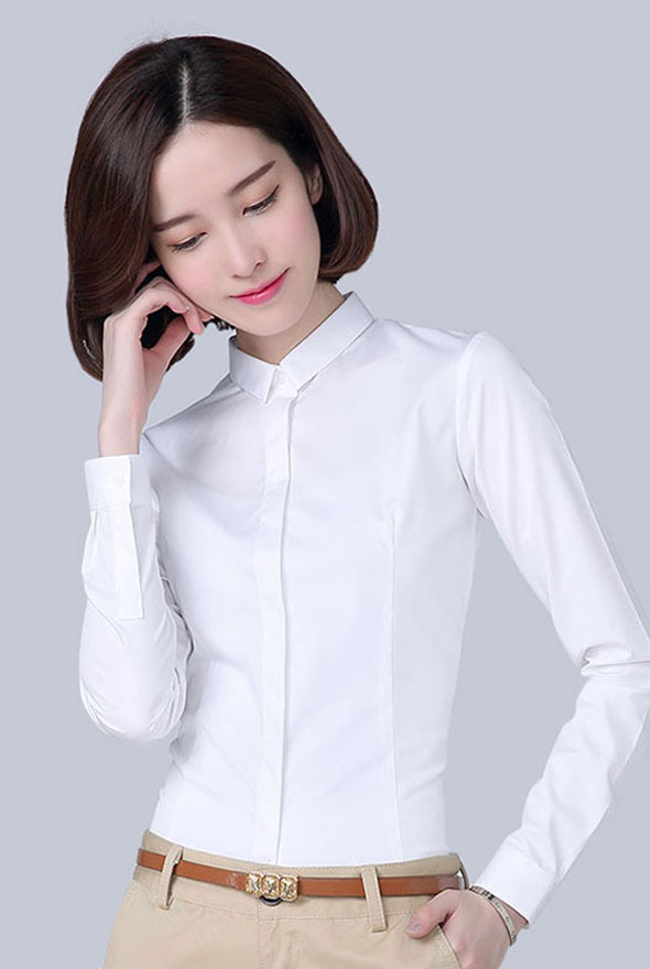白色簡(jiǎn)潔暗門(mén)襟襯衫定制